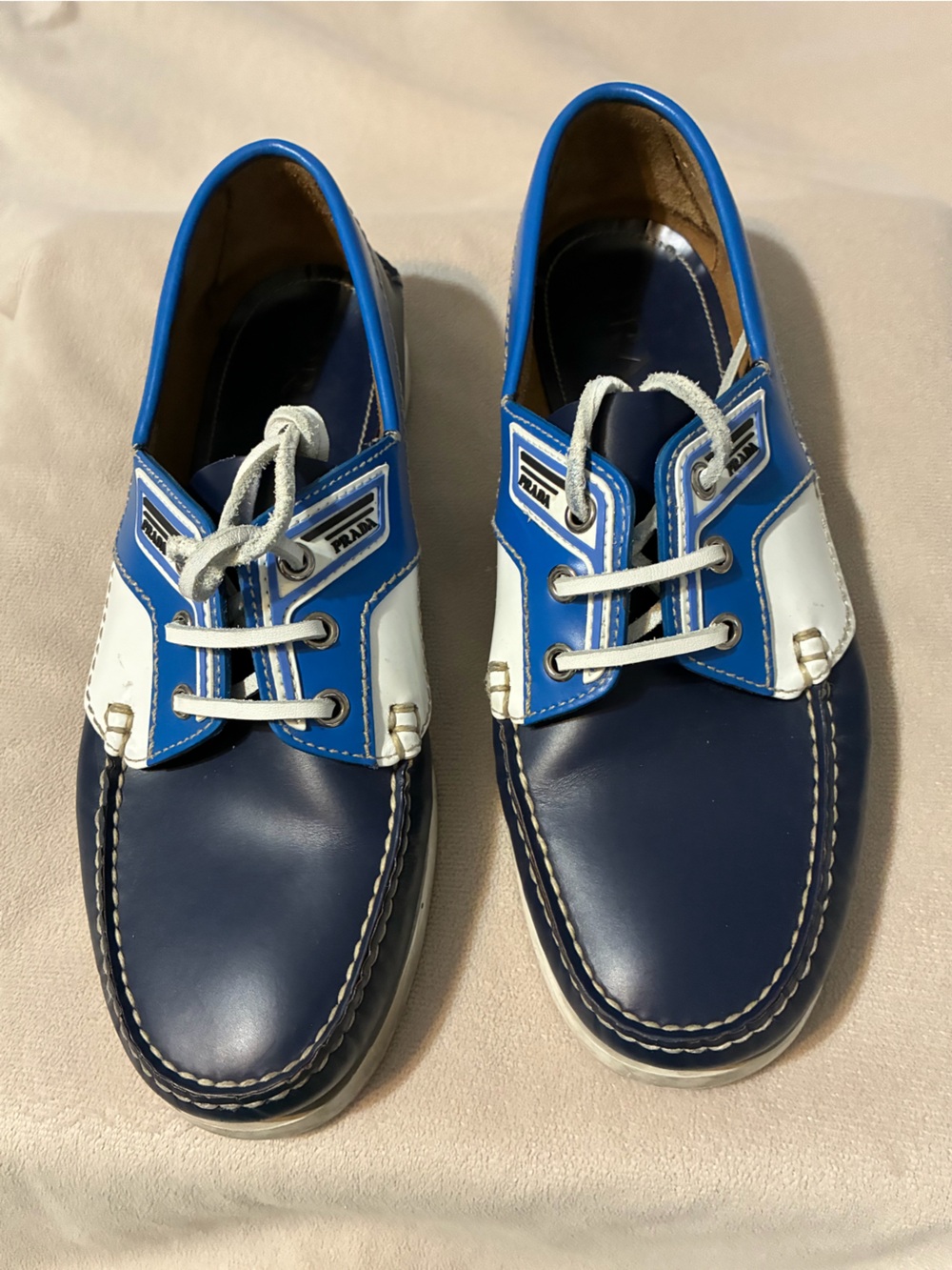 Prada Navy, Royal Blue and White Men's Boat Shoes